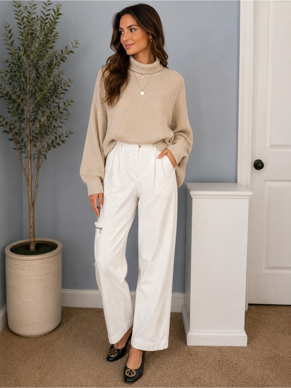 MNG White Utility Cargo Jeans | High Rise | Size 4